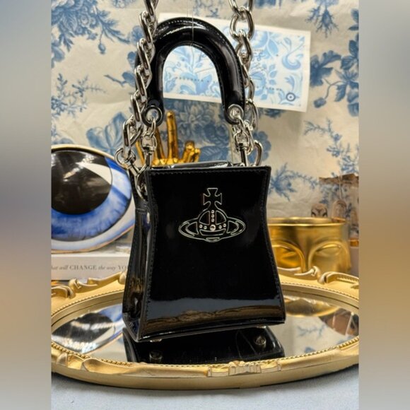 🆕 VIVIENNE WESTWOOD 🧿 NWOT Black Patent Leather Kelly Small Top Handle - AUTH - Picture 3 of 16